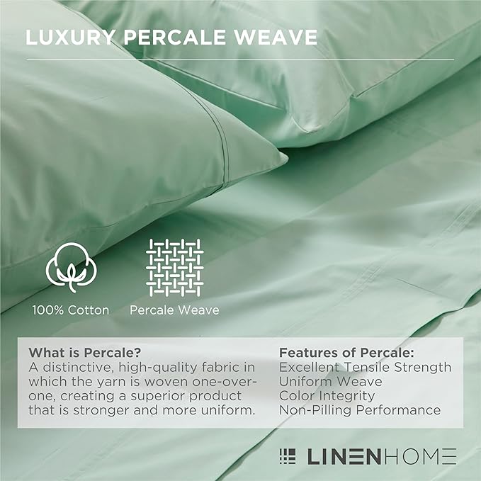 Linen Home 100% Cotton Percale 1 Flat Sheet, Full Size - Image 2