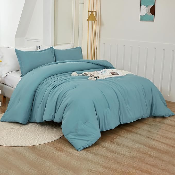 Litanika Oversized King Comforters Grayish Teal Super King Plus Size, 3 Pieces - Image 2