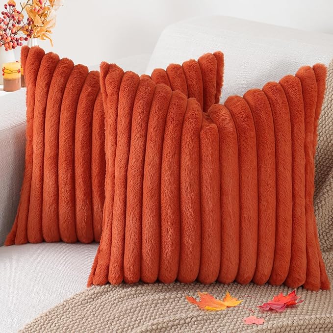 Pallene Faux Fur Plush Fall Throw Pillow Covers 26x26 Set of 2, Luxury Soft by PALLENE
