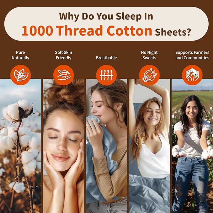 LBRO2M 1000 Thread Count 100% Egyptian Cotton Sheets Set Twin, 3 Piece Sets Bed - Image 4