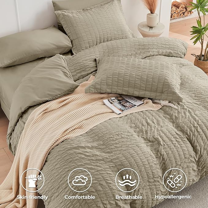 HYMOKEGE Linen King Size Comforter Set Seersucker 7 Pieces, All Season Luxury - Image 3