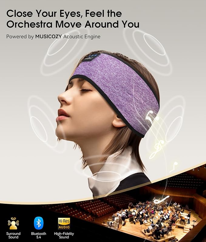 MUSICOZY Sleep Headphones Bluetooth 5.4 Headband, Wireless Earphones Music - Image 4