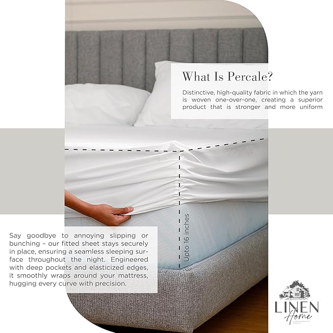 Linen Home 100% Cotton Percale Sheets California King Size, Deep Pocket - Image 4