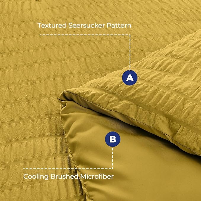 HYMOKEGE Mustard Yellow King Size Comforter Set Seersucker 7 Pieces, All Season - Image 4