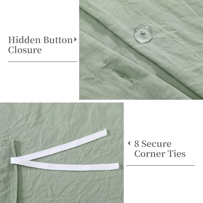 Ruffle Duvet Cover Queen Size, Sage Green, 90x90 in - Image 4