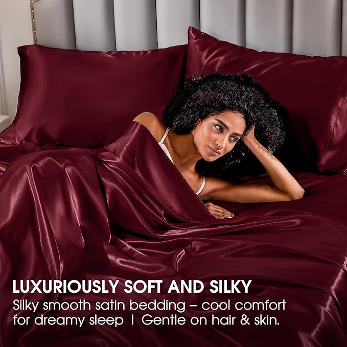 FreshCulture Satin Sheets Queen Size Bed Set- 4 Piece Luxury Soft Silky Queen - Image 6