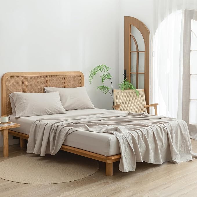 BESTOUCH Flat Sheet Only 100% Washed Cotton Linen Feel Wrinkle-Free, - Image 3