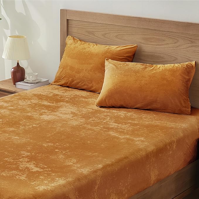 BEDELITE Velvet Fitted Sheet and Pillowcase Set, Luxury Soft Fuzzy Bottom Sheet by BEDELITE