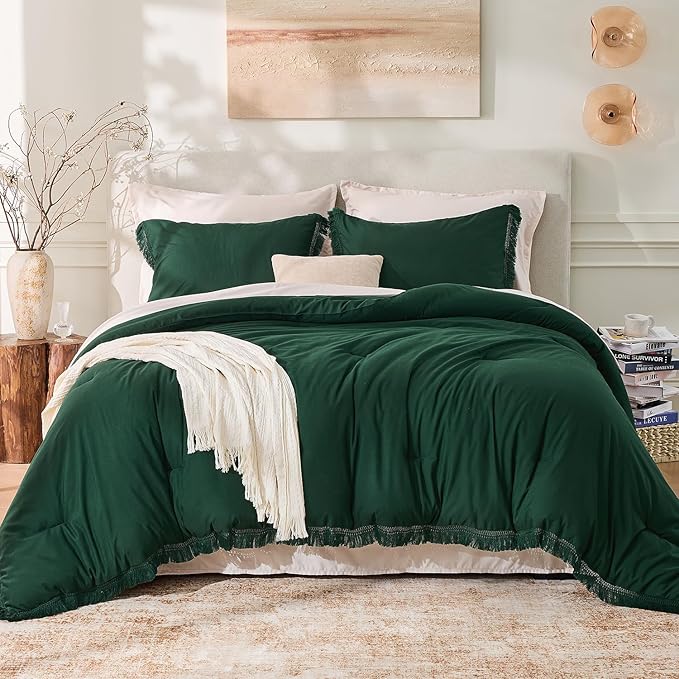 Andency Dark Emerald Green Comforter Set California King, Cal King Boho - Image 2