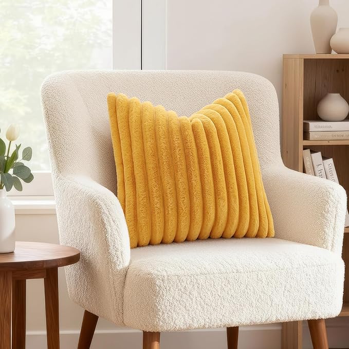 decorUhome Summer Cozy Faux Fur Throw Pillow Covers 16x16 Set of 2 Decorative - Image 4