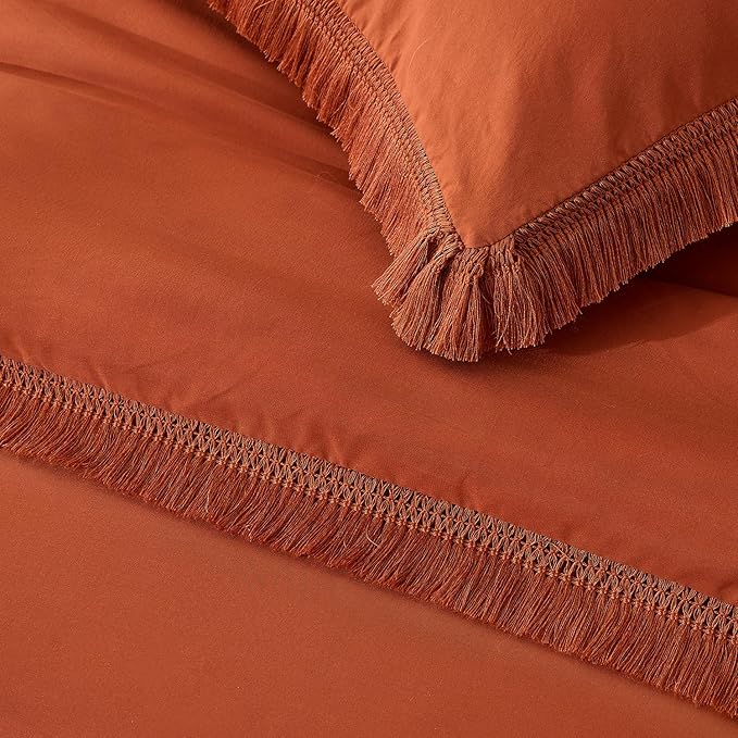 Andency Queen Comforter Set Burnt Orange, 3 Pieces Boho Terracotta Fall Tassel - Image 7