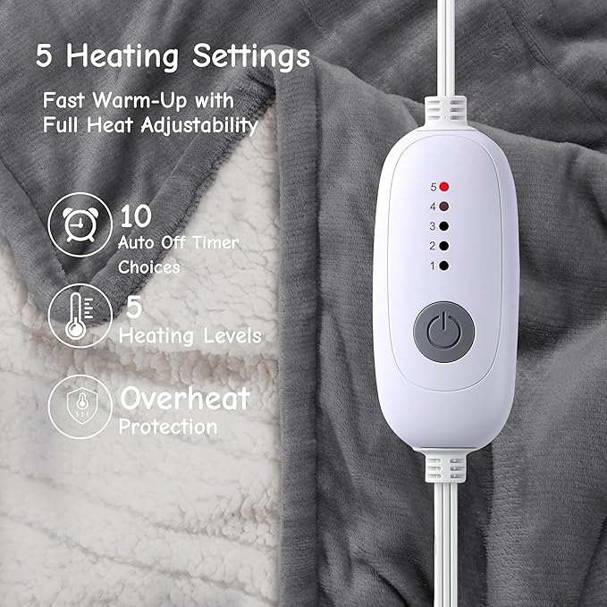 Electric Blanket Full Size 72"x84", Ultra-Soft Flannel Sherpa - Image 2