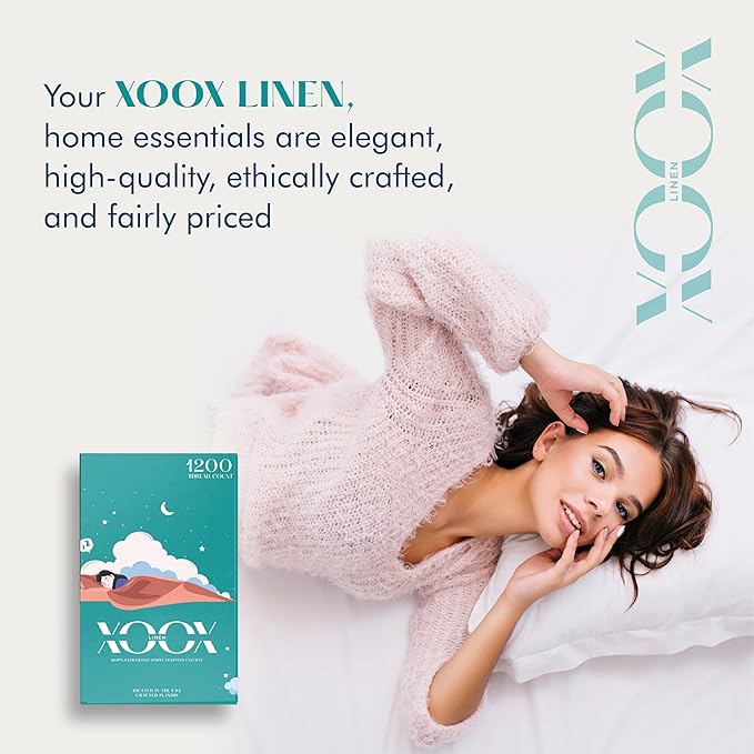 XOOX Linen 100% Egyptian Cotton King Pillow Cases Set of 2 - Image 6