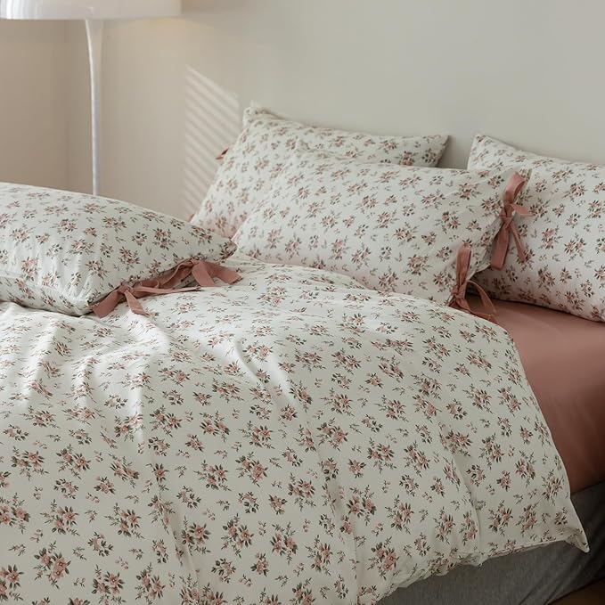 mixinni Vintage Style Girls Pale Pink Flower Pattern Duvet Cover King Soft - Image 4