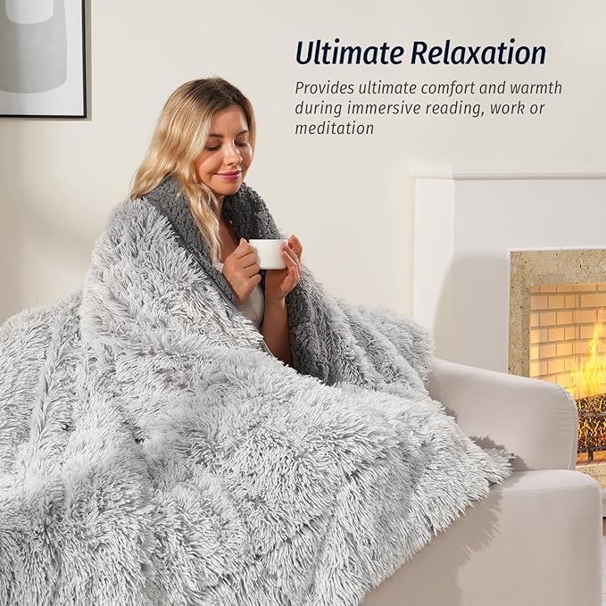 Wemore Shaggy Long Fur Faux Fur Weighted Blanket, Cozy and Plush Sherpa Long - Image 3