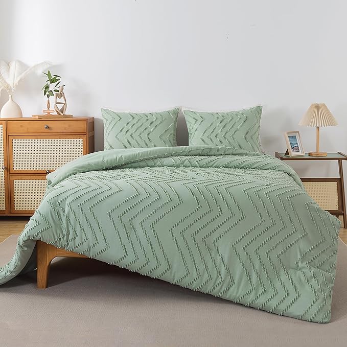 Andency Sage Green Comforter Set Queen, Boho Soft Fluffy Warm Lightweight - Image 2