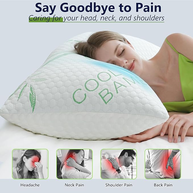 Cooling Pillows, Shredded Memory Foam Pillows King Size Set of 2 Adjustable - Image 6