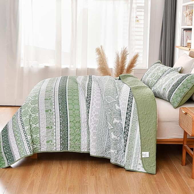 WONGS BEDDING Boho Quilt Set King Size, Lightweight Bedspread Coverlet Bedding - Image 4