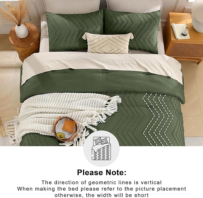 Andency Olive Green Comforter Set Full, Boho Soft Fluffy Warm Lightweight - Image 5