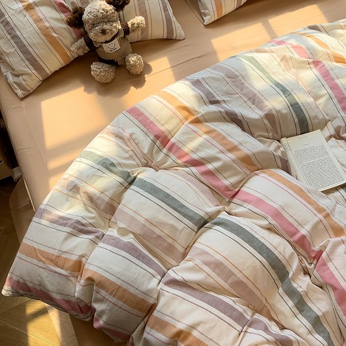 mixinni Vintage Striped Duvet Cover Set Queen, 3-Piece 100% Washed Cotton - Image 3