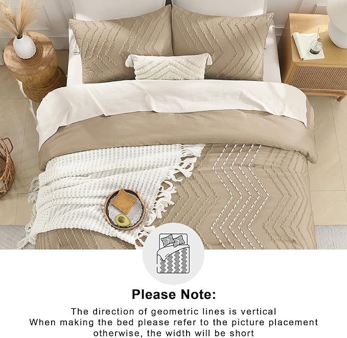 Andency Taupe Comforter Set Queen Size, Boho Soft Warm Tufted Bedding Comforter - Image 5