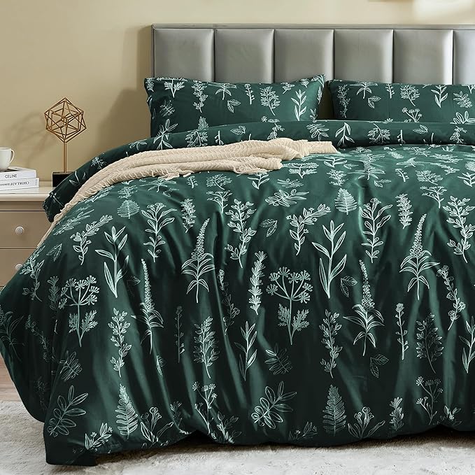 MUXHOMO Duvet Cover Full Size, Reversible Floral Forest Green Duvet Cover Set by MUXHOMO
