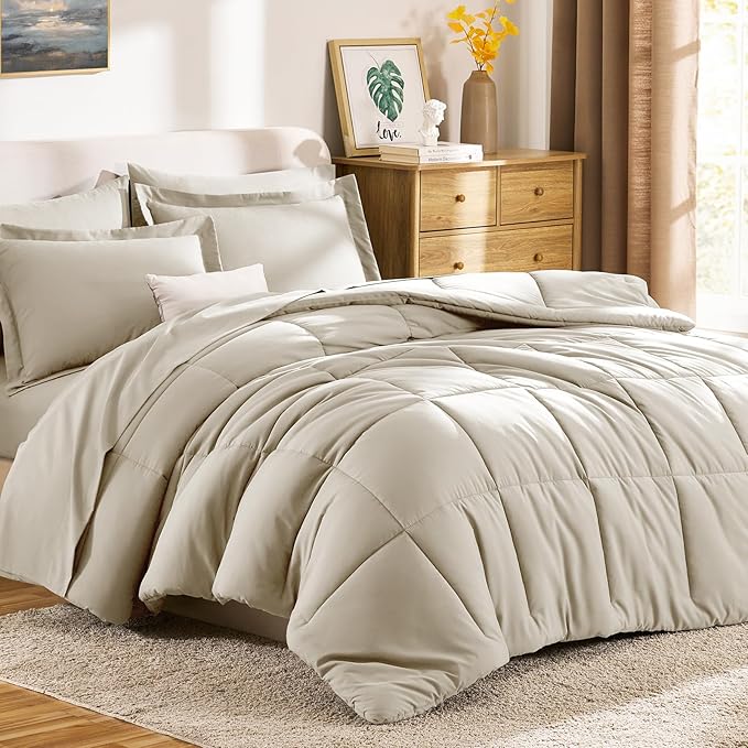 CozyLux Full Size Comforter Sets Oatmeal - Image 9