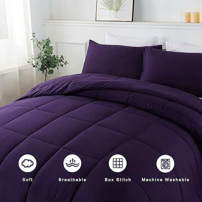DOWNCOOL Full Size Purple Bedding Comforter Set - Image 3