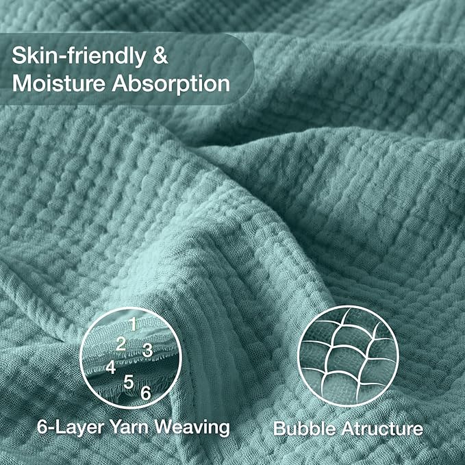 100% Cotton Muslin Blanket Queen 90" x 90", 6 Layers Breathable and Lightweight - Image 5