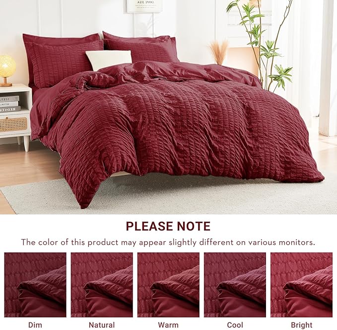HYMOKEGE Burgundy Queen Comforter Set Seersucker 7 Pieces, All Season Luxury - Image 6