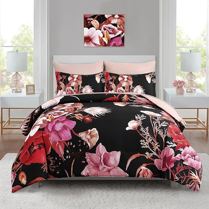 Luxudecor Floral Comforter Set King Size 7 Piece, Elegant Comforter Bedding Set by Luxudecor