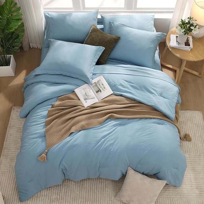 WRENSONGE Queen Comforter Set, 7 Pieces Soft Blue Bed in a Bag Queen - Image 3