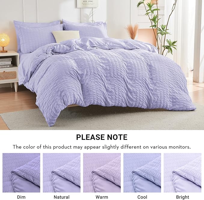 HYMOKEGE Light Purple King Size Comforter Set Seersucker 7 Pieces, All Season - Image 5