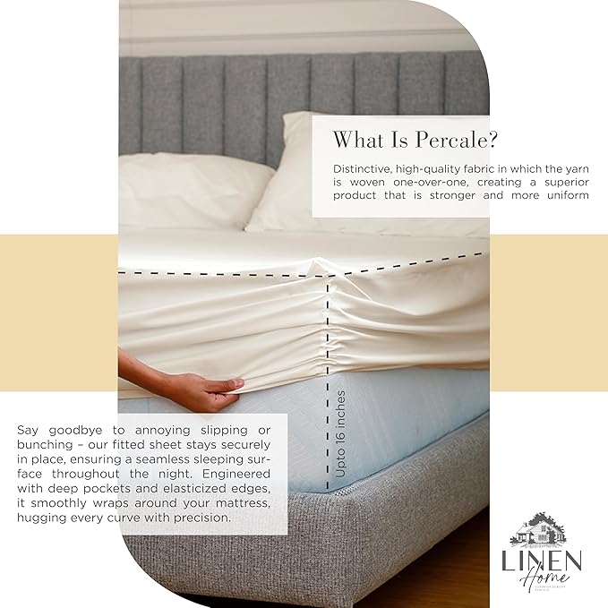 Linen Home 100% Cotton Percale Sheets Twin XL Size, Deep Pocket, 3 Pieces Set - Image 4