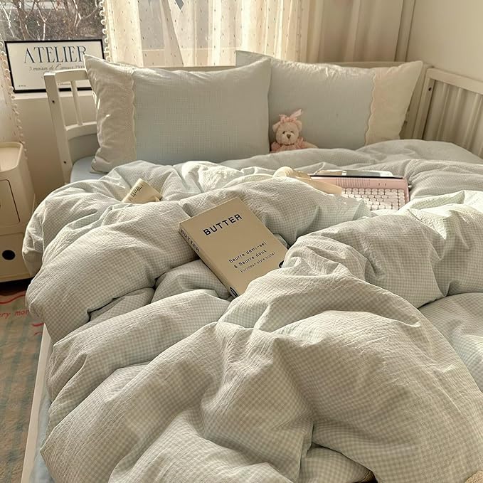 MKXI Blue Gingham Duvet Cover Set Full Size - Image 7