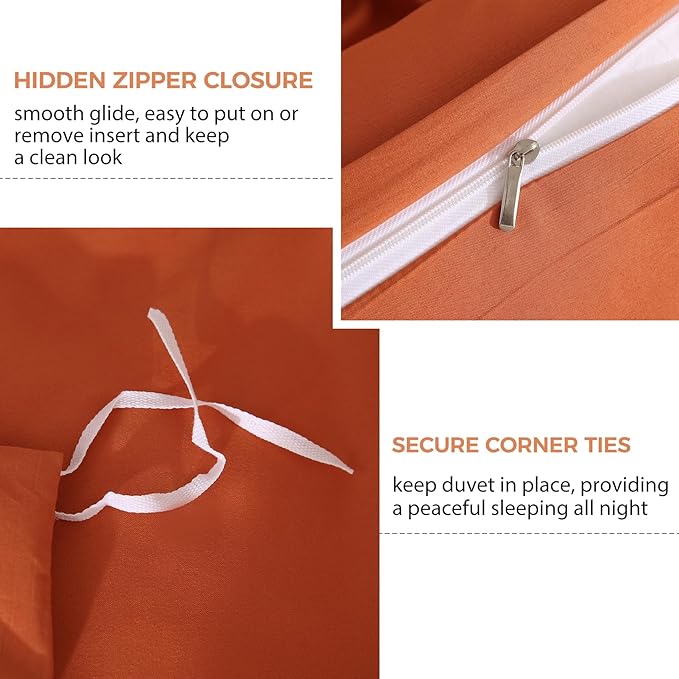 JSD Burnt Orange Duvet Cover Set Queen Size, 3 Piece Duvet Cover - Image 3