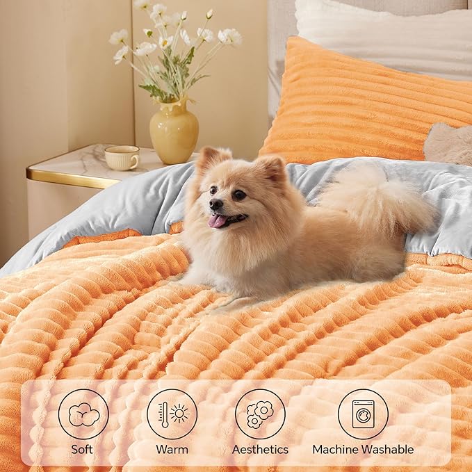 BEDELITE Fleece California King Comforter Set -Super Soft & Warm Fluffy Coral - Image 3