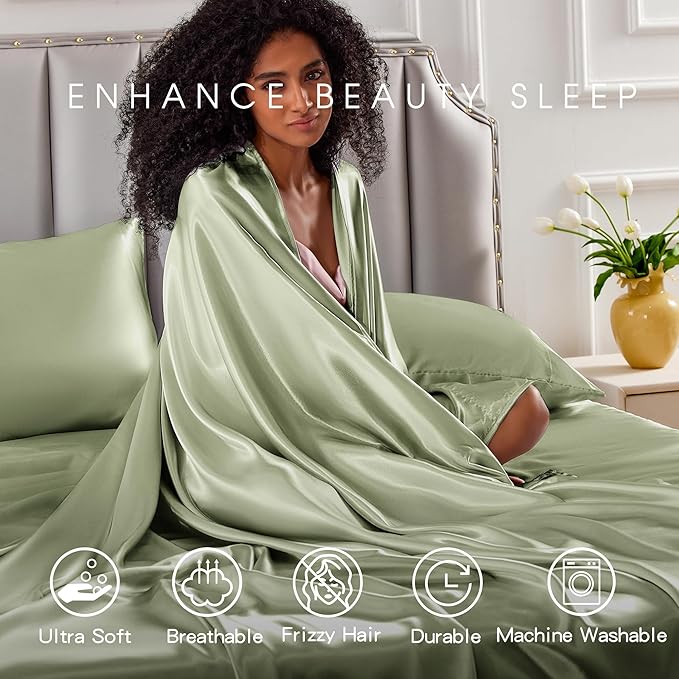 FreshCulture Satin Sheets Twin Size Bed Set - Image 7