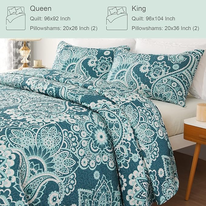 Whale Flotilla Reversible Printed Quilts Queen Size, Extra Soft Boho Paisley - Image 4