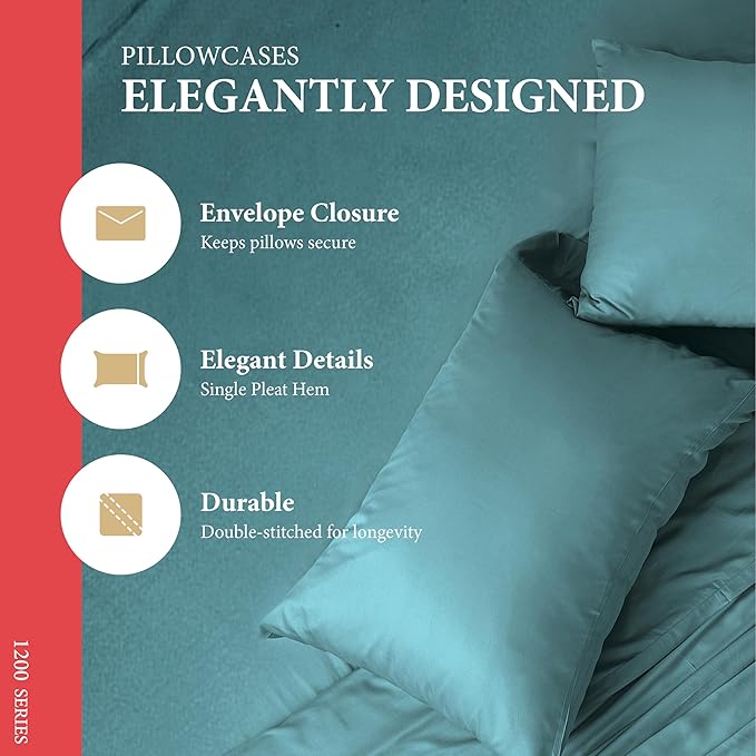 100% Egyptian Cotton Pillow Cases Standard/Queen Size Set of 2 - Image 4