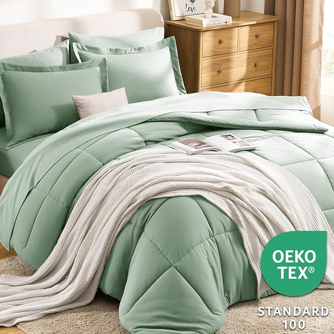 CozyLux King Size Comforter Set Sage Green - Image 3
