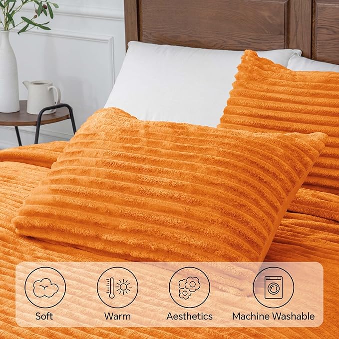 BEDELITE Fleece California King Comforter Set -Super Soft & Warm Fluffy Burnt - Image 5