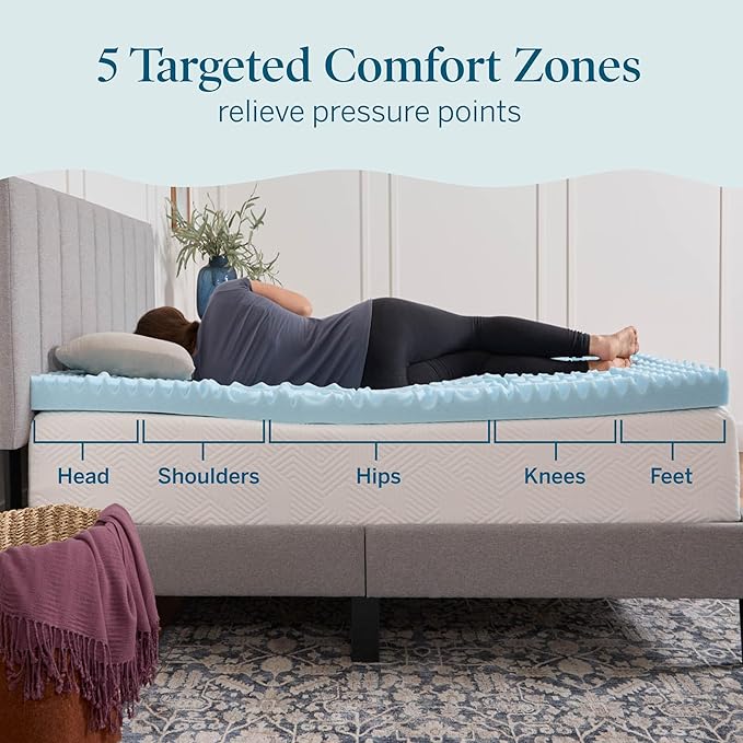 LUCID 3 Inch Gel Memory Foam Mattress Topper, Twin size – 5 Zones – Cooling Gel - Image 3