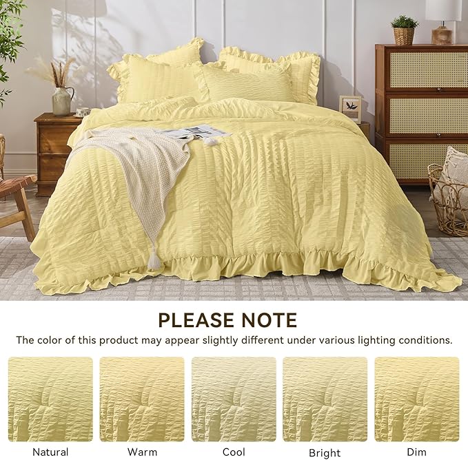 JOLLYVOGUE Twin Size Comforter Set, 2 Pieces Light Yellow Seersucker - Image 8