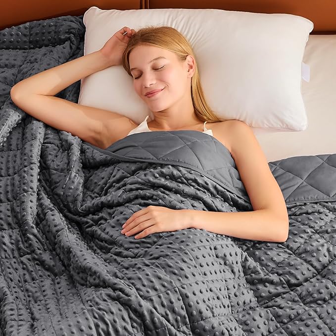 Grey Weighted Blanket for Adults 15lbs, Twin Full Size Cooling Minky Heavy by BETU