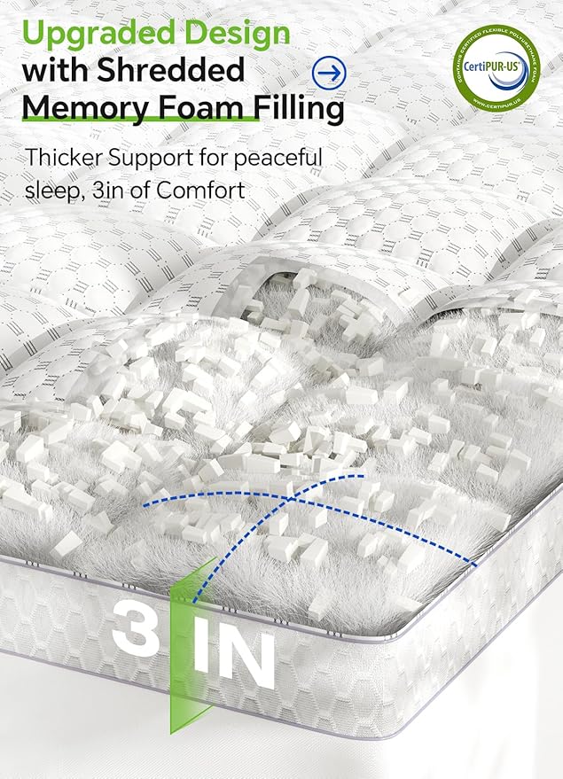 BEDELITE King Mattress Topper 3 Inch Thick Mattress Pad, Plush Pillow Top Bed - Image 3