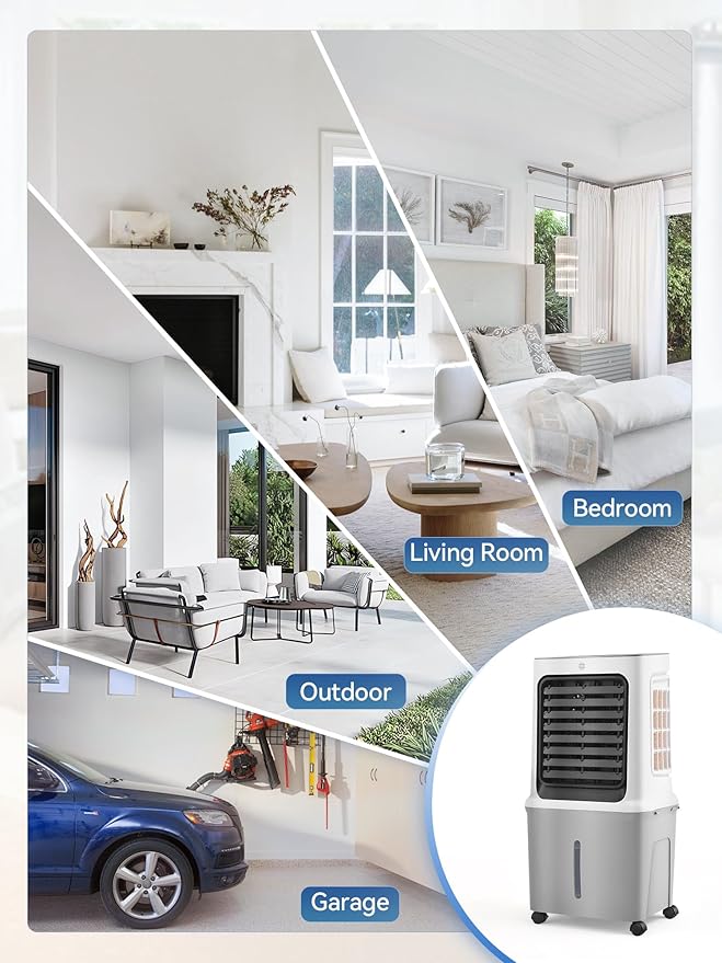 10 Gal Evaporative Air Cooler, 3000CFM Quiet Portable Air Conditioners, 35" Fast Cooling Swamp Cooler, 120° Oscillation, 12H Timer, 3 Speeds & Modes Remote Control for Living Room|Bedroom|Garage-DeskoryOffice
