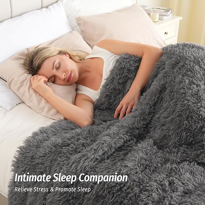 Wemore Shaggy Long Fur Faux Fur Weighted Blanket, Cozy and Fluffy Plush Sherpa - Image 2