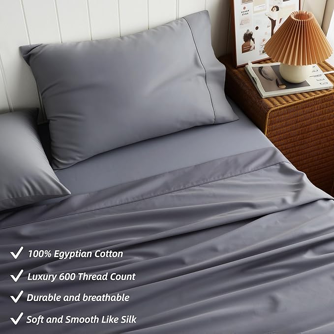Cotton Flat Sheets Only, 600 TC 100% Cotton Flat Sheet Top Sheet Only, King - Image 2