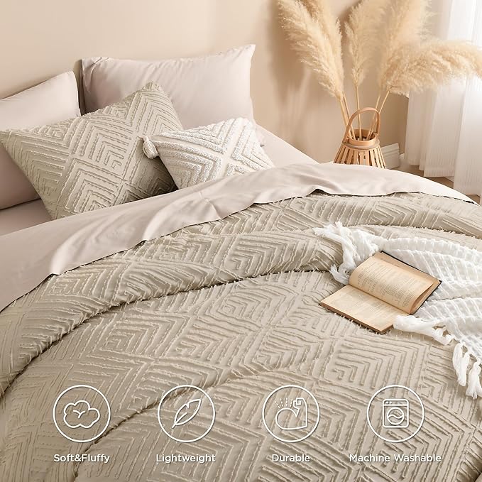Andency Khaki Comforter Full Size, 3 Pieces Boho Lightweight Fluffy Bedding - Image 4